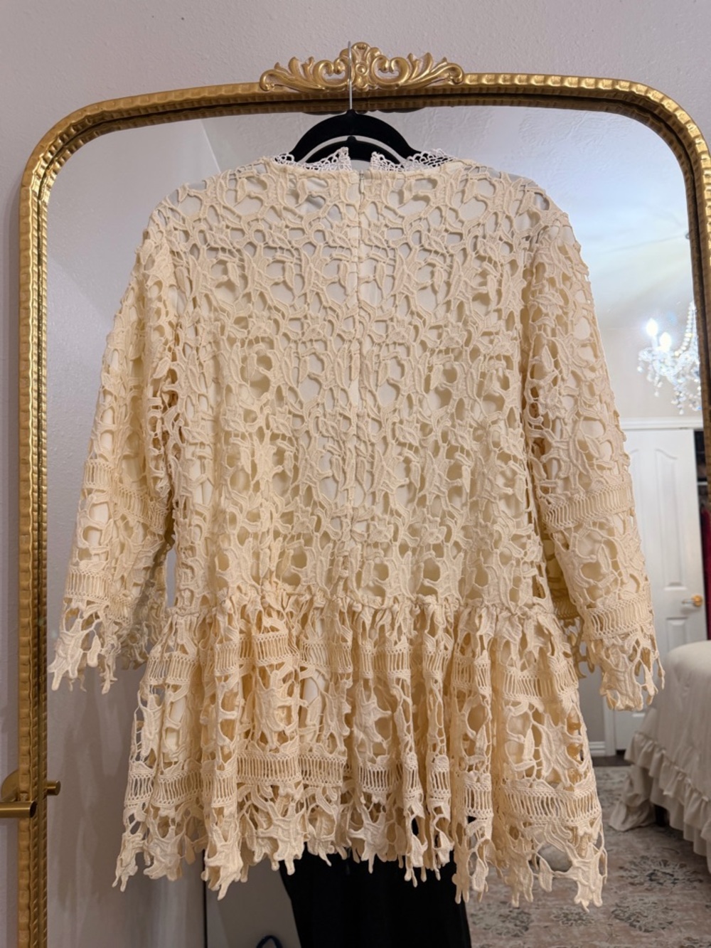 Dainty Jewells Cream Crochet Lace Top with Pink Ribbon Detail - Picture 4 of 4